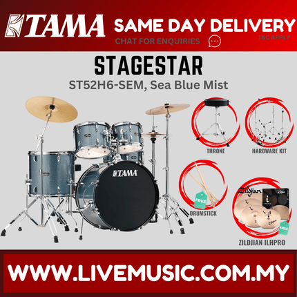 Tama Stagestar ST52H6 5-piece Drum Set With Drumsticks and Throne With Zildjian ILHPRO Cymbals Set