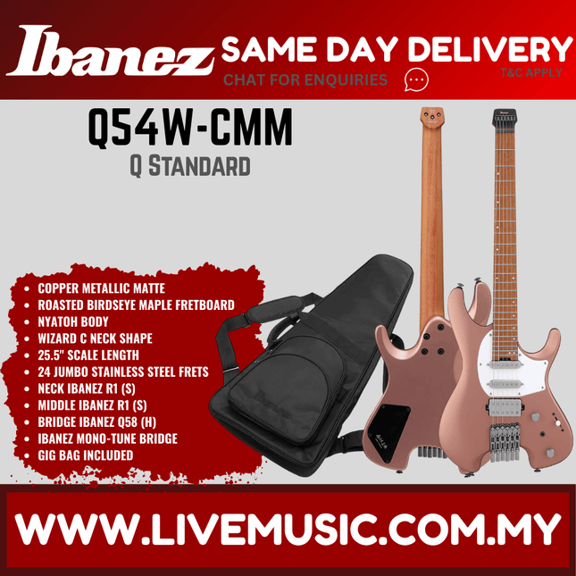 Ibanez Q54W-CMM Q Series Headless Electric Guitar, Copper Metallic Matte ( Q54W CMM/Q54WCMM )