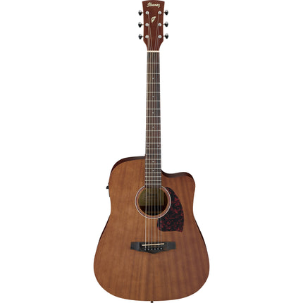 Natural acoustic-electric guitar, front view with rosette and bridge pickup