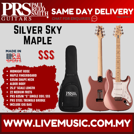 PRS John Mayer Silver Sky Maple Electric Guitar w/Bag-Midnight Rose