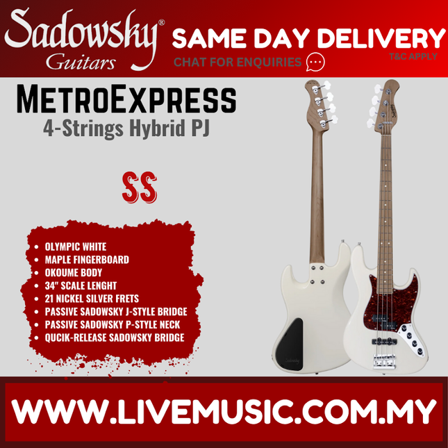 Sadowsky MetroExpress 21-fret Hybrid PJ 4-String Bass Guitar, Maple FB, Olympic White