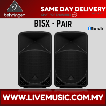 Behringer B15X 1000W 15" Powered Speaker w/UG-88HH Wireless Mic, Speaker Stand and Cable - Pair ( B-15X / B 15X )