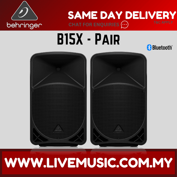 Behringer B15X 1000W 15" Powered Speaker w/UG-88HH Wireless Mic, Speaker Stand and Cable - Pair ( B-15X / B 15X )