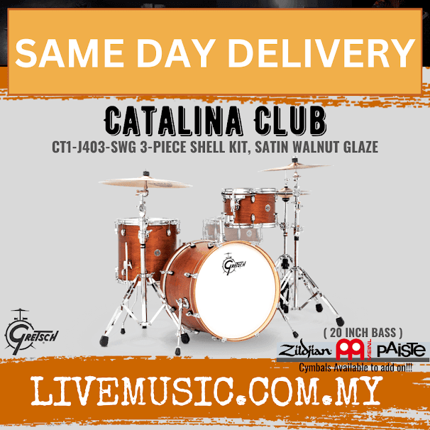 Gretsch CTI-J403-SWG Catalina Club 3-Piece Drum Shell Kit - Satin Walnut Glaze (CTI J403)