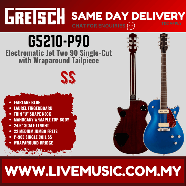 Gretsch G5210-P90 Electromatic Jet Two 90 Electric Guitar, Laurel FB, Fairlane Blue