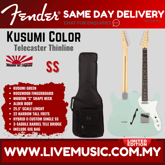 Seafoam green Telecaster Thinline electric guitar with maple neck, in black gig bag