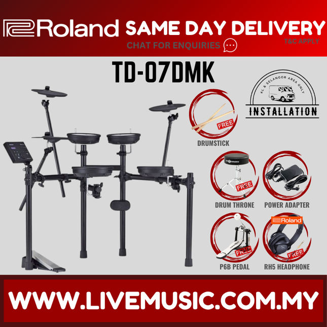 Roland TD-07DMK Electronic Digital Drum Set with RH-5 Headphones, Drum Throne, Single Kick Pedal, Drumstick ( TD07DMK / RH5 )
