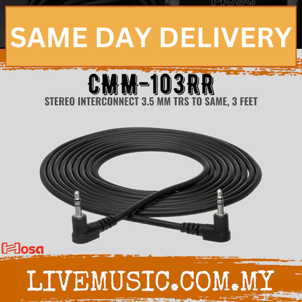 Hosa CMM-103RR Cable Right-angle 3.5 mm TRS to Same, 3ft (CMM103RR/CMM 103RR)