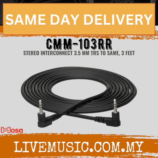 Hosa CMM-103RR Cable Right-angle 3.5 mm TRS to Same, 3ft (CMM103RR/CMM 103RR)