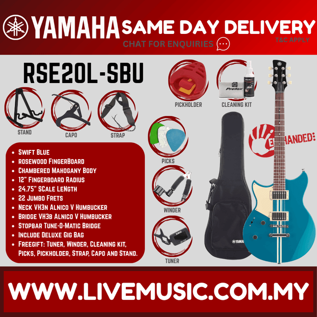 Yamaha Revstar Element RSE20 Left-handed Electric Guitar - Swift Blue / Black ( RSE 20L / RSE-20L )