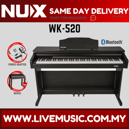 NUX WK-520 88 Key Digital Piano Weighted Keys Rythm Smart Apps Bluetooth Pianos ( WK520 / WK 520)