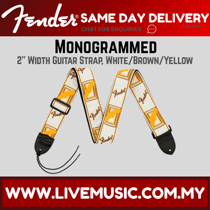 Fender 2 Inch Monogrammed Strap, White/Brown/Yellow
