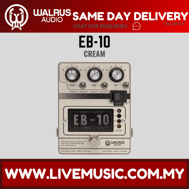 Walrus Audio EB-10 Preamp/EQ/Boost Guitar Effects Pedal - Cream (EB10/EB 10)