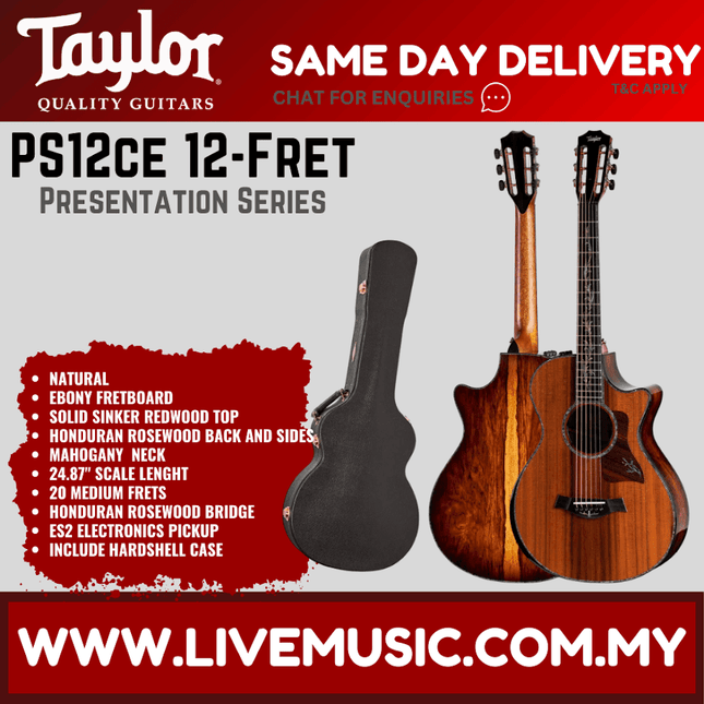 Redwood grand concert acoustic guitar with Taylor-style headstock, black gig bag