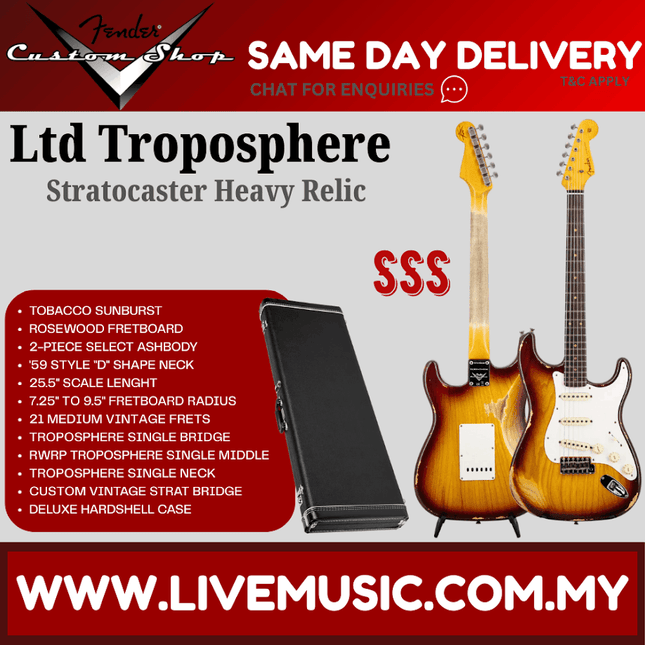 Fender Custom Shop Limited Troposphere Stratocater Heavy Relic, Maple FB, Tobacco Sunburst
