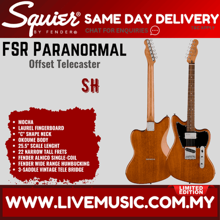 Squier FSR Paranormal Offset Telecaster Electric Guitar, Laurel FB, Mocha