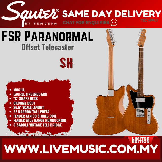 Squier FSR Paranormal Offset Telecaster Electric Guitar, Laurel FB, Mocha