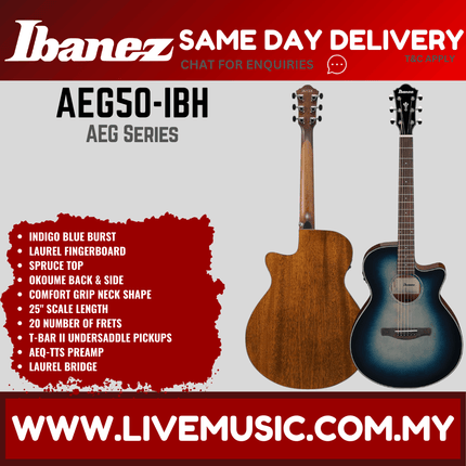 Ibanez AEG50 Acoustic Electric Guitar - ( AEG-50 / AEG50 )-Indigo