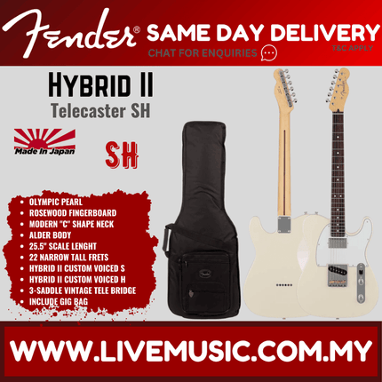Fender Japan Hybrid II Telecaster SH Electric Guitar, RW FB