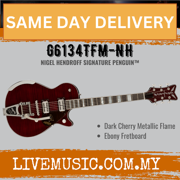 Gretsch G6134TFM-NH Nigel Hendroff Signature Penguin Electric Guitar, Dark Cherry Metallic Flame