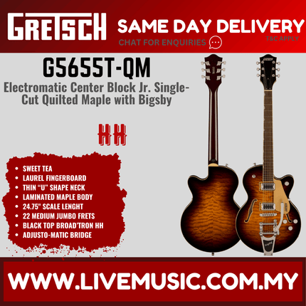 Sweet Tea quilted maple single-cut electric guitar with Bigsby, center-block, maple fretboard