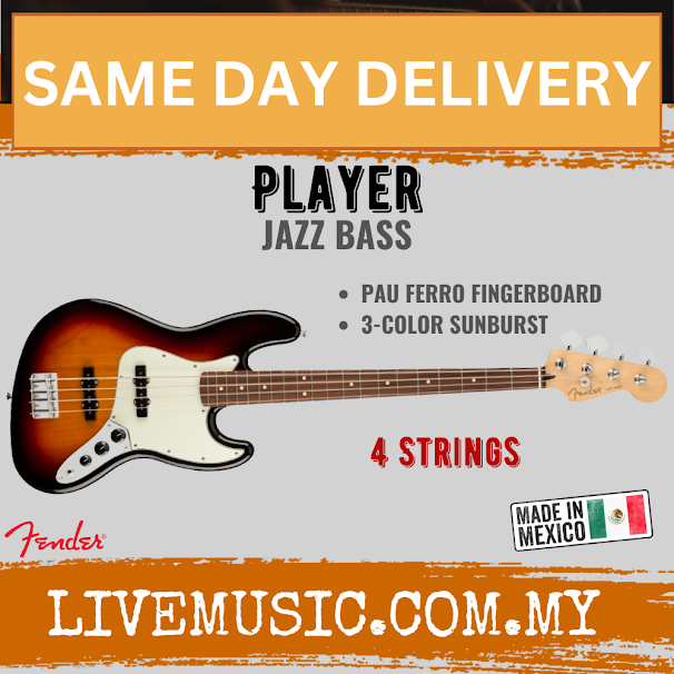 Fender Player Jazz Bass Guitar, Pau Ferro Fretboard - 3-Tone Sunburst