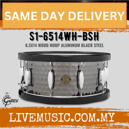 Gretsch S1-6514WH-BSH 6.5x14inch Hammered Black Steel Snare Drum