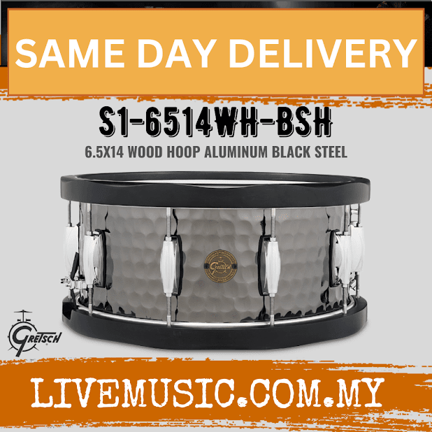 Gretsch S1-6514WH-BSH 6.5x14inch Hammered Black Steel Snare Drum