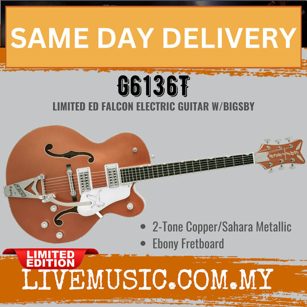 Gretsch G6136T Limited Ed Falcon Electric Guitar w/Bigsby, Ebony FB, 2-Tone Copper/Sahara Metallic