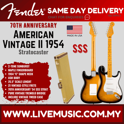 Fender 70th Anniversary AVII 54 Stratocaster Electric Guitar, Maple FB, 2-Tone Sunburst