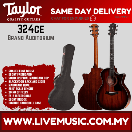 Taylor 324ce SEB V-Class Grand Auditorium Acoustic Guitar, Shaded Edge Burst