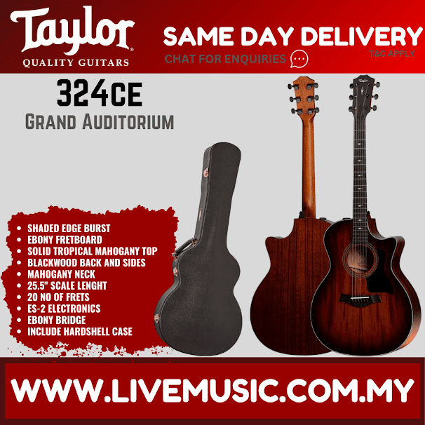 Taylor 324ce SEB V-Class Grand Auditorium Acoustic Guitar, Shaded Edge Burst
