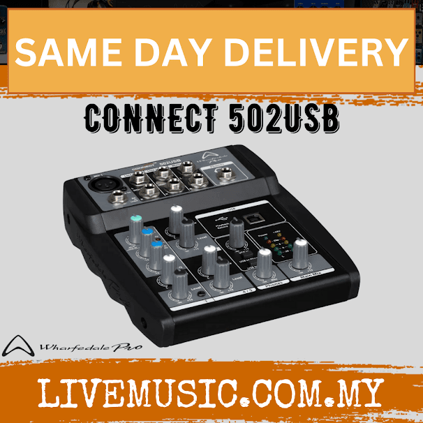 5-channel USB audio mixer with black control panel and knobs