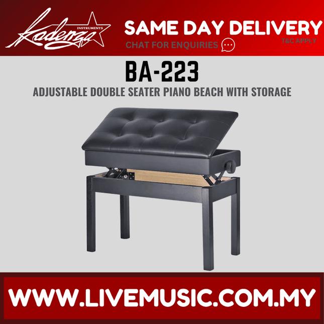 Kadenza BA223 Adjustable Piano Bench Double Seater With Storage - Black ( BA-223 / BA 223 / LMC )