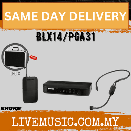 Shure BLX14/PGA31 Headworn Wireless System, BLX4 Receiver, BLX1 Bodypack Transmitter & PGA31 Cardioid Condenser Headworn Mic and Windscreen (BLX-14/PGA-31)