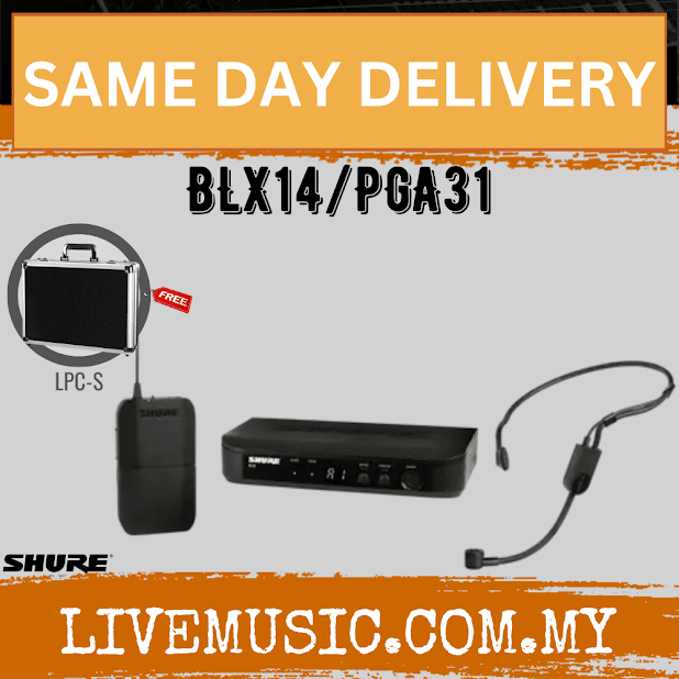 Shure BLX14/PGA31 Headworn Wireless System, BLX4 Receiver, BLX1 Bodypack Transmitter & PGA31 Cardioid Condenser Headworn Mic and Windscreen (BLX-14/PGA-31)