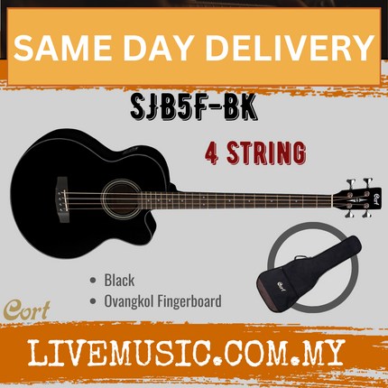 Cort SJB5F - Acoustic-Electric Bass Guitar Rosewood Fretboard with Gig Bag - Black (SJB 5F/SJB-5F)