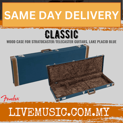 Fender Classic Series Stratocaster/Telecaster Guitar Wood Case, Lake Placid Blue