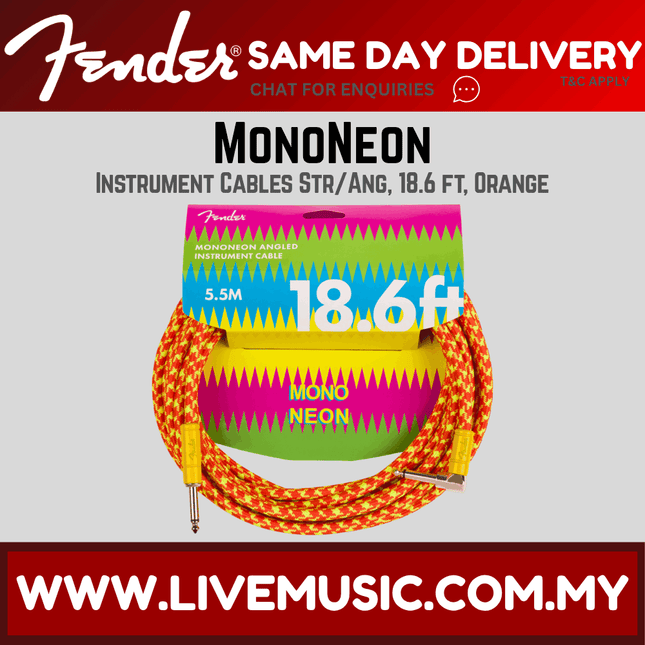 Fender MonoNeon 18.6FT Angled Instrument Cables, Orange
