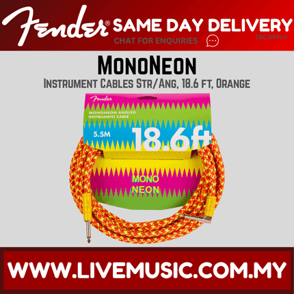 Fender MonoNeon 18.6FT Angled Instrument Cables, Orange