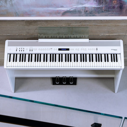 Roland FP-90X 88-key Digital Piano with Piano Stand, Bench, RH5 Headphones, Note Stand, 3-Pedal - White ( FP90X / RH-5)