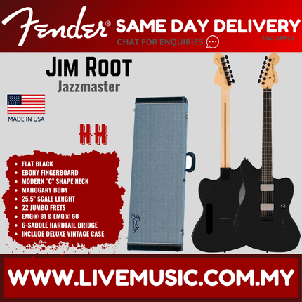 Fender Artist Jim Root Jazzmaster Electric Guitar, Ebony Fretboard with Deluxe Hardshell Case - Flat Black