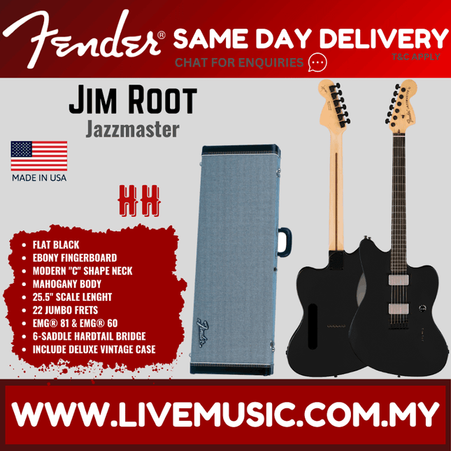 Fender Artist Jim Root Jazzmaster Electric Guitar, Ebony Fretboard with Deluxe Hardshell Case - Flat Black