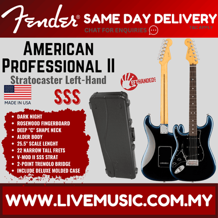 Fender American Professional II Stratocaster Left handed Electric Guitar, RW FB, Dark Night