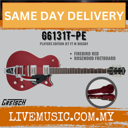 Gretsch G6131T-PE Players Edition Jet FT w/Bigsby Electric Guitar, RW FB, Firebird Red