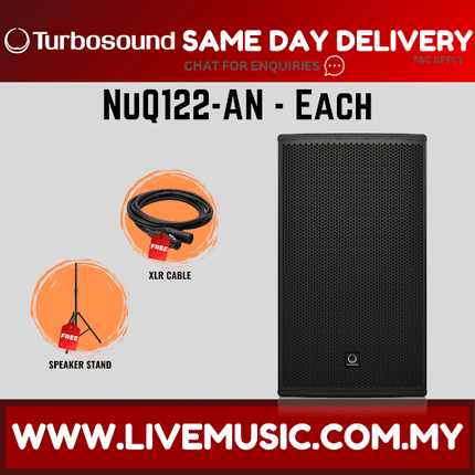 Turbosound NuQ122-AN 2500 Watt 12" Powered Loudspeaker w/Wireless Mic, Speaker Stand And Cable - Each / Pair (NuQ122 AN NuQ122AN)