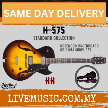Heritage Standard Collection H-575 Hollow Electric Guitar with Case, Original Sunburst ( H575 H 575 )