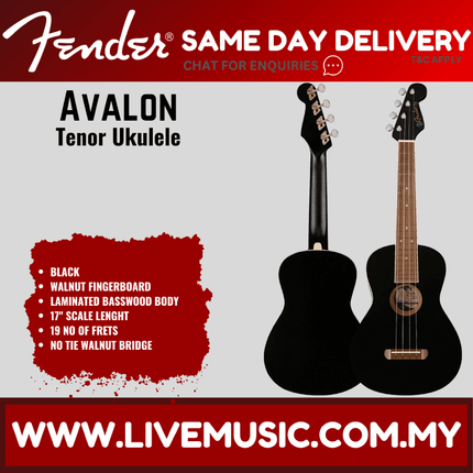 Fender Avalon Tenor Ukulele, Walnut FB, Surf Green / Natural / Cherry / Daphne Blue / Sunburst / Black