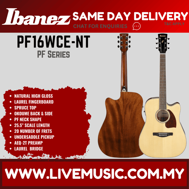 Ibanez PF16WCE-NT Performance Series Acoustic Electric Guitar - Natural ( PF16WCE NT / PF16WCENT )