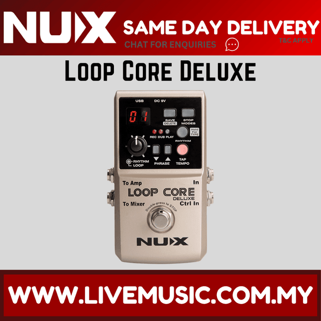 Nux Loop Core Deluxe Effect Drum Rhytm Pedal Bundle with NMP-2 Dual Footswitch